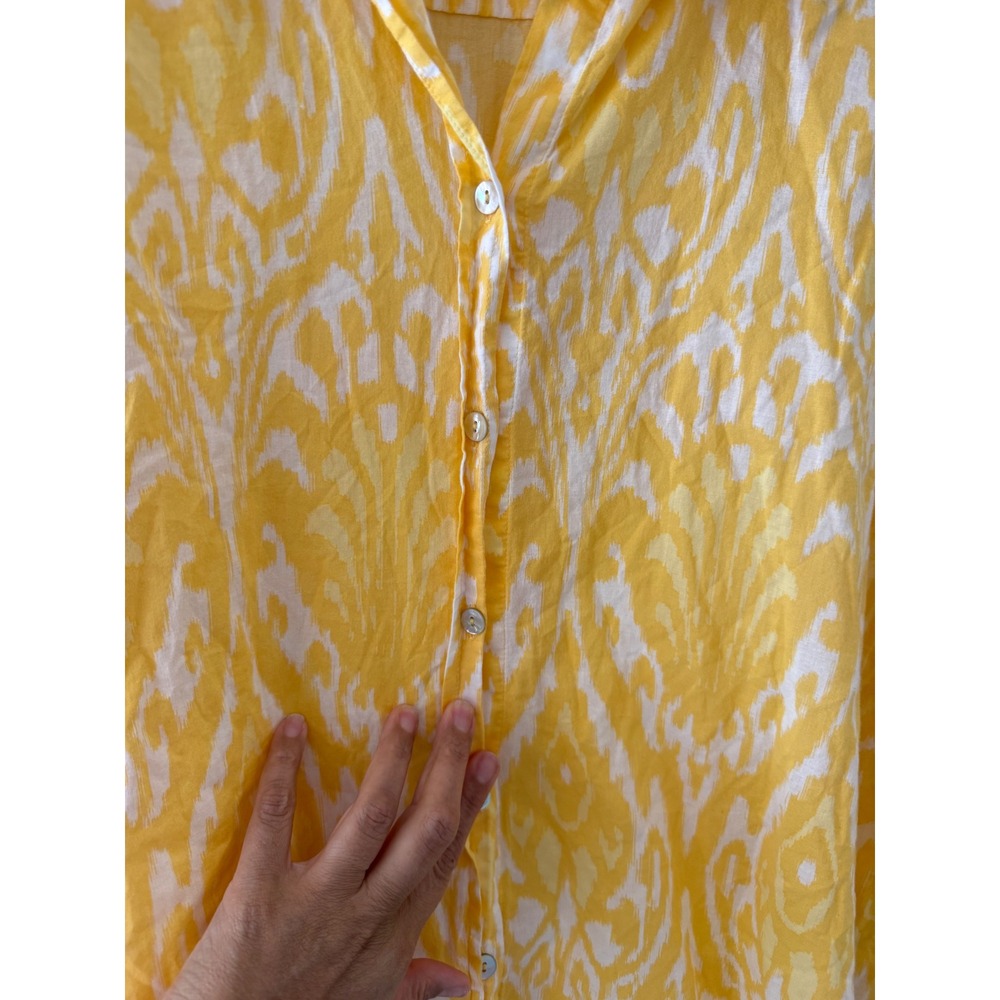 Chico's Yellow Ikat Print 100% Cotton Button Front Shirt Size XL Resort Coastal - Picture 3 of 7